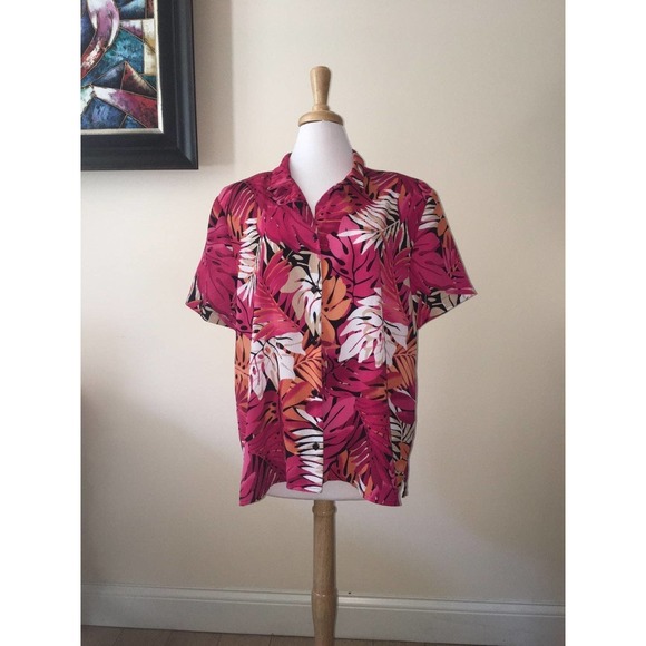 EUC Alfred Dunner Vintage Fuchsia Floral Hawaiian 80's Style Blouse Size 20 - Picture 3 of 12